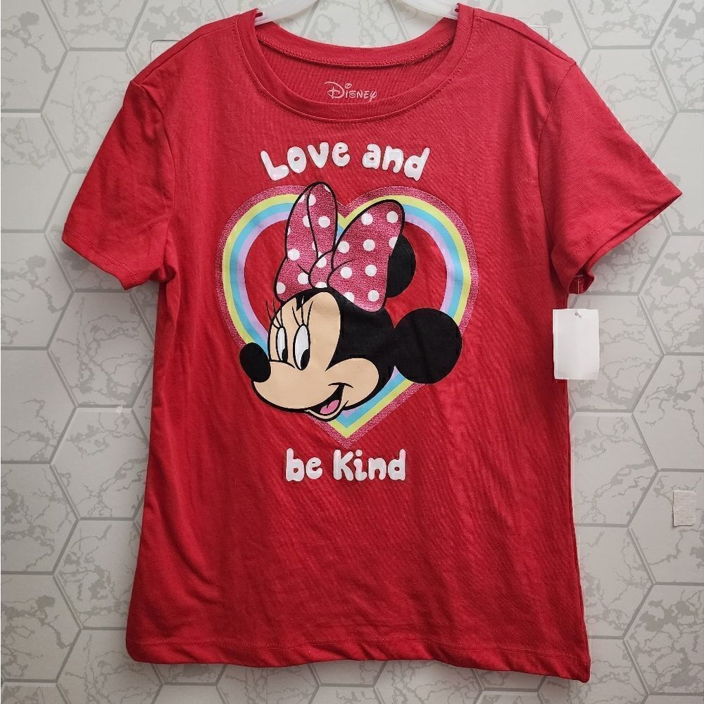 Disney Valentine's DayMinnie Mouse Large 10/12 T-Shirt " Love & Be Kind" Red Top